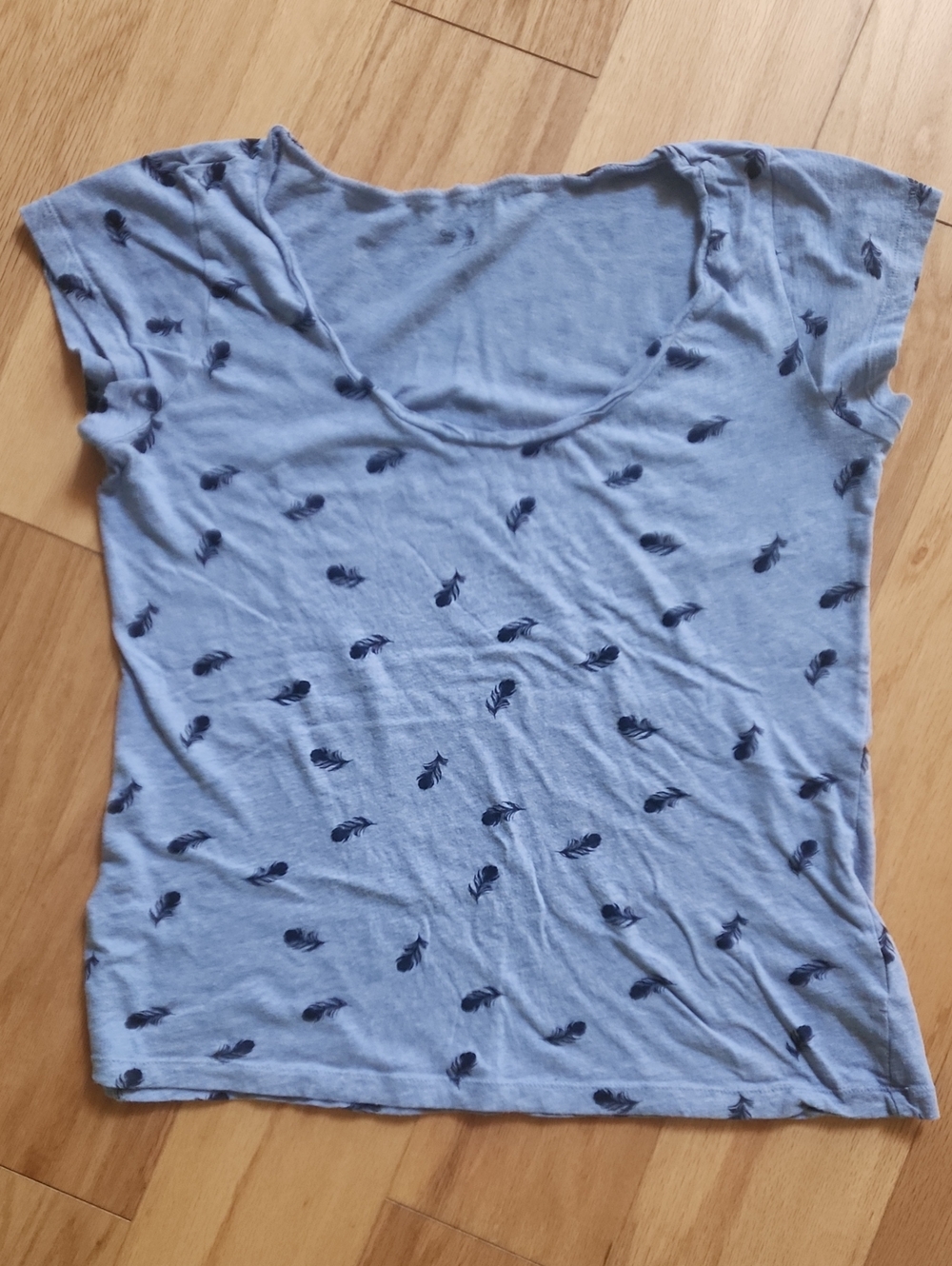 GAP Sky Blue Scoop Neck Tee with Navy Feather Motif